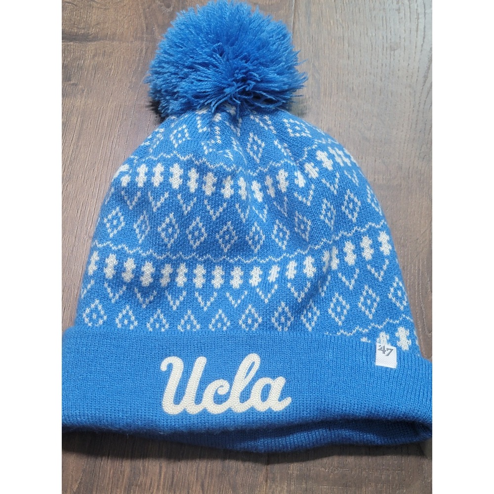 47 Brand UCLA Bruins Womens Knit Beanie Hat Pom Fair Isle Blue White NCAA